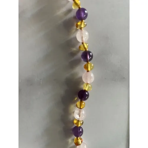 Child Tara Amethyst Purple Rose Quartz Gemstones Baltic Amber Anklet Bracelet