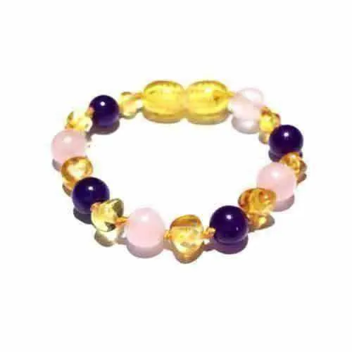 Child Tara Amethyst Purple Rose Quartz Gemstones Baltic Amber Anklet Bracelet