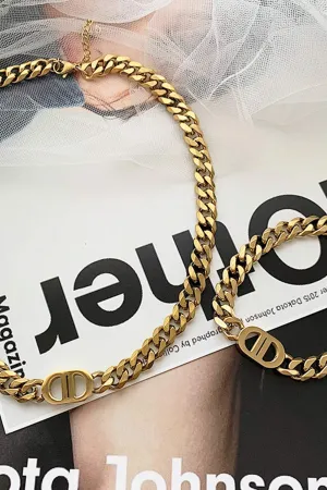 Chunky Chain Letter Double D Necklace & Bracelet