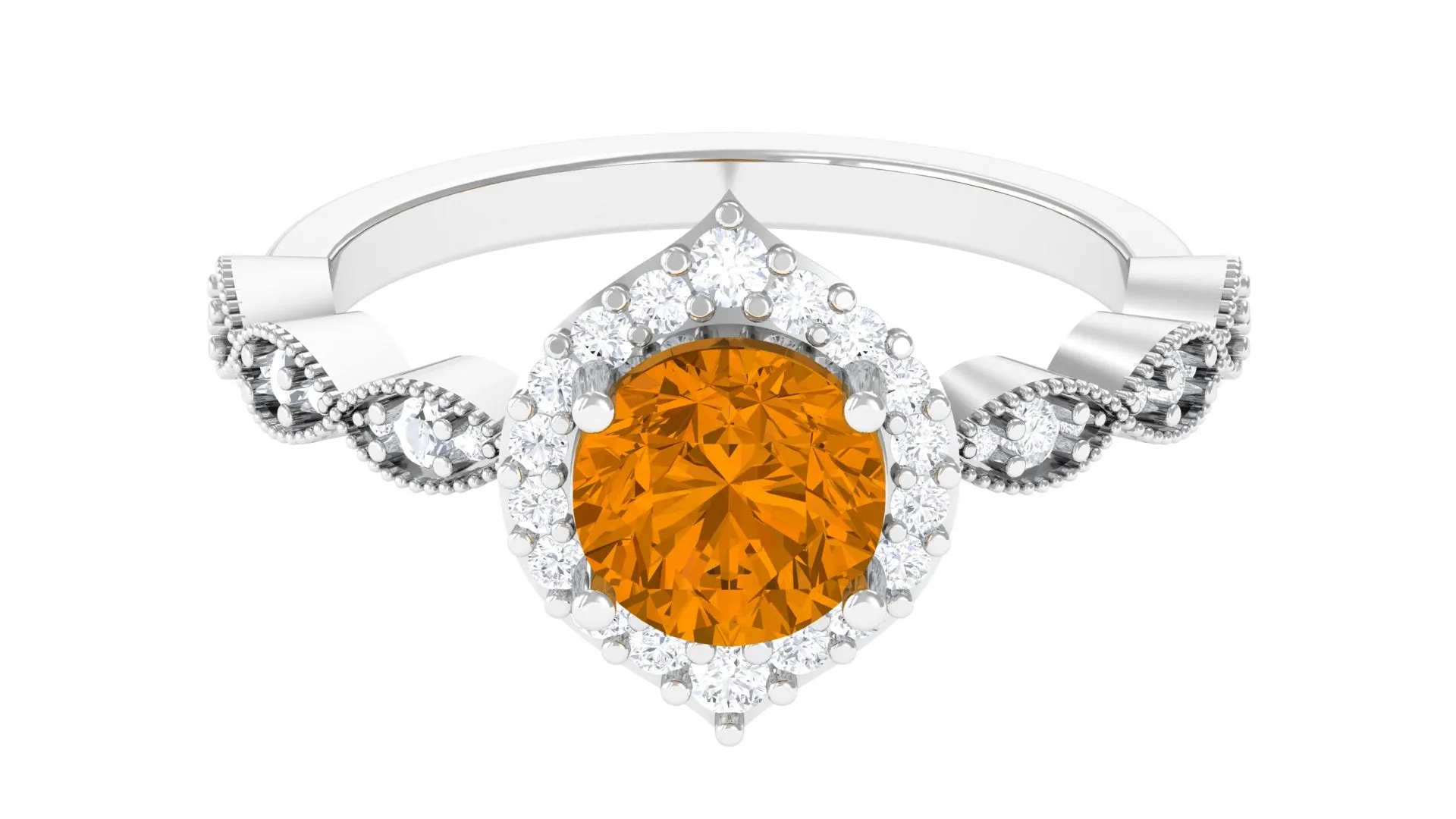 Citrine Vintage Style Engagement Ring with Diamond Accent