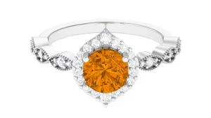 Citrine Vintage Style Engagement Ring with Diamond Accent