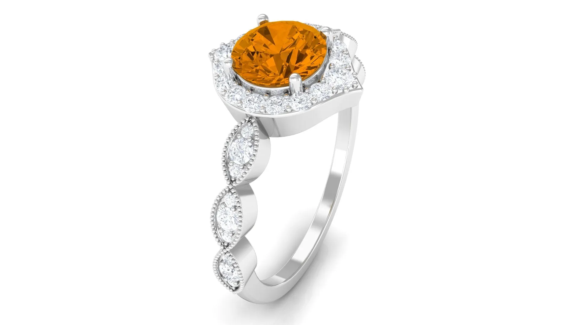 Citrine Vintage Style Engagement Ring with Diamond Accent