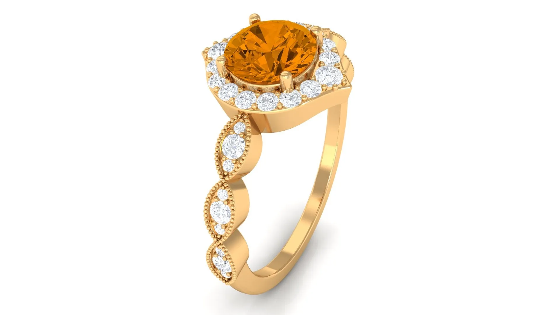 Citrine Vintage Style Engagement Ring with Diamond Accent