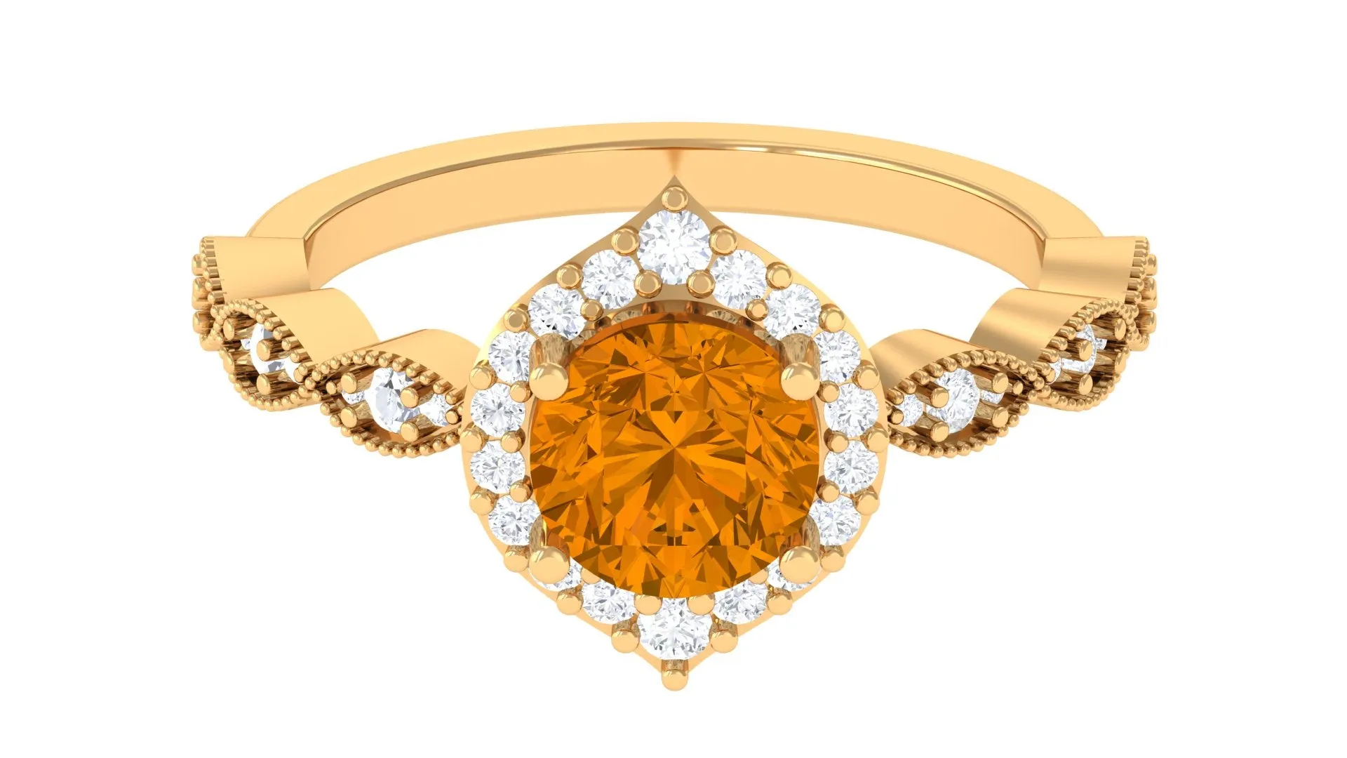 Citrine Vintage Style Engagement Ring with Diamond Accent