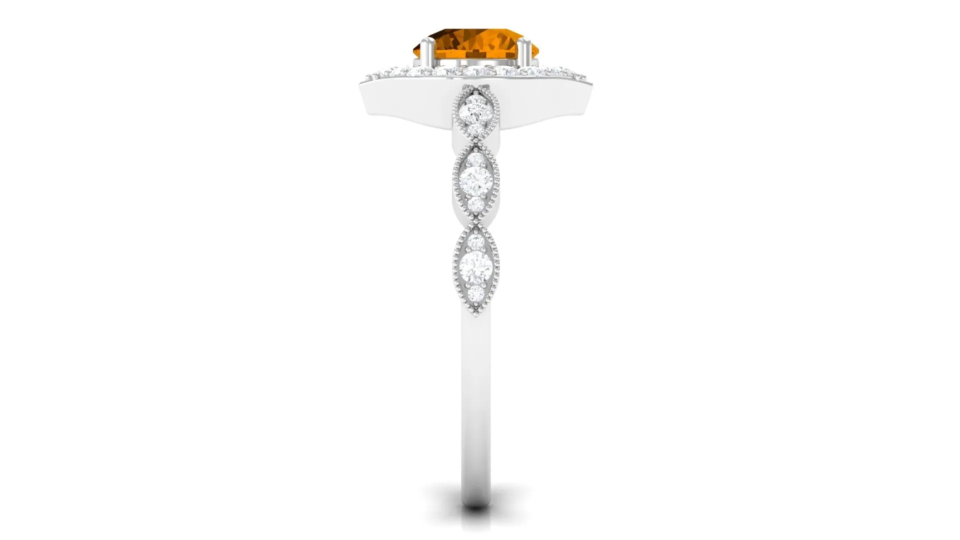 Citrine Vintage Style Engagement Ring with Diamond Accent