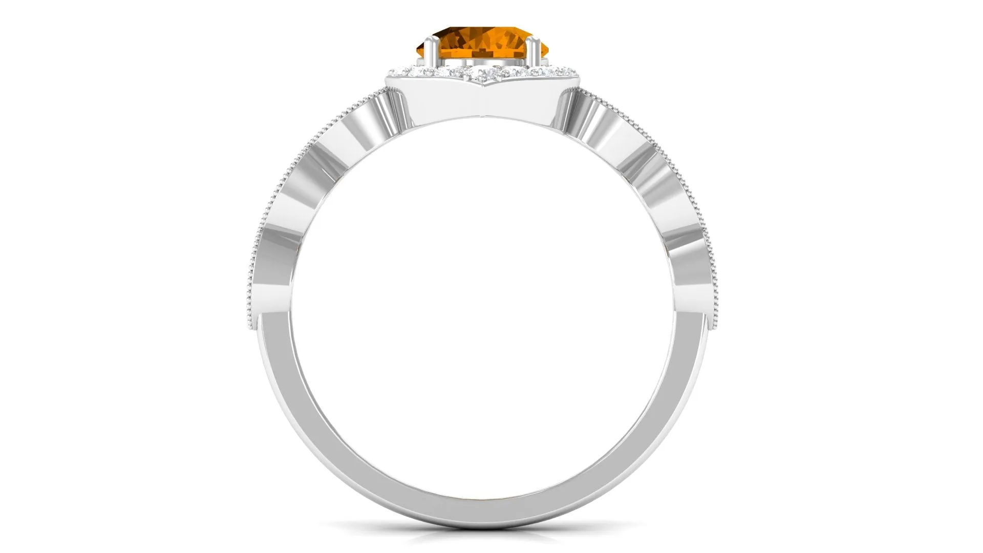 Citrine Vintage Style Engagement Ring with Diamond Accent