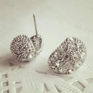 Clam Shell Crystal Encrusted Textured Scoop Stud Earrings For Woman