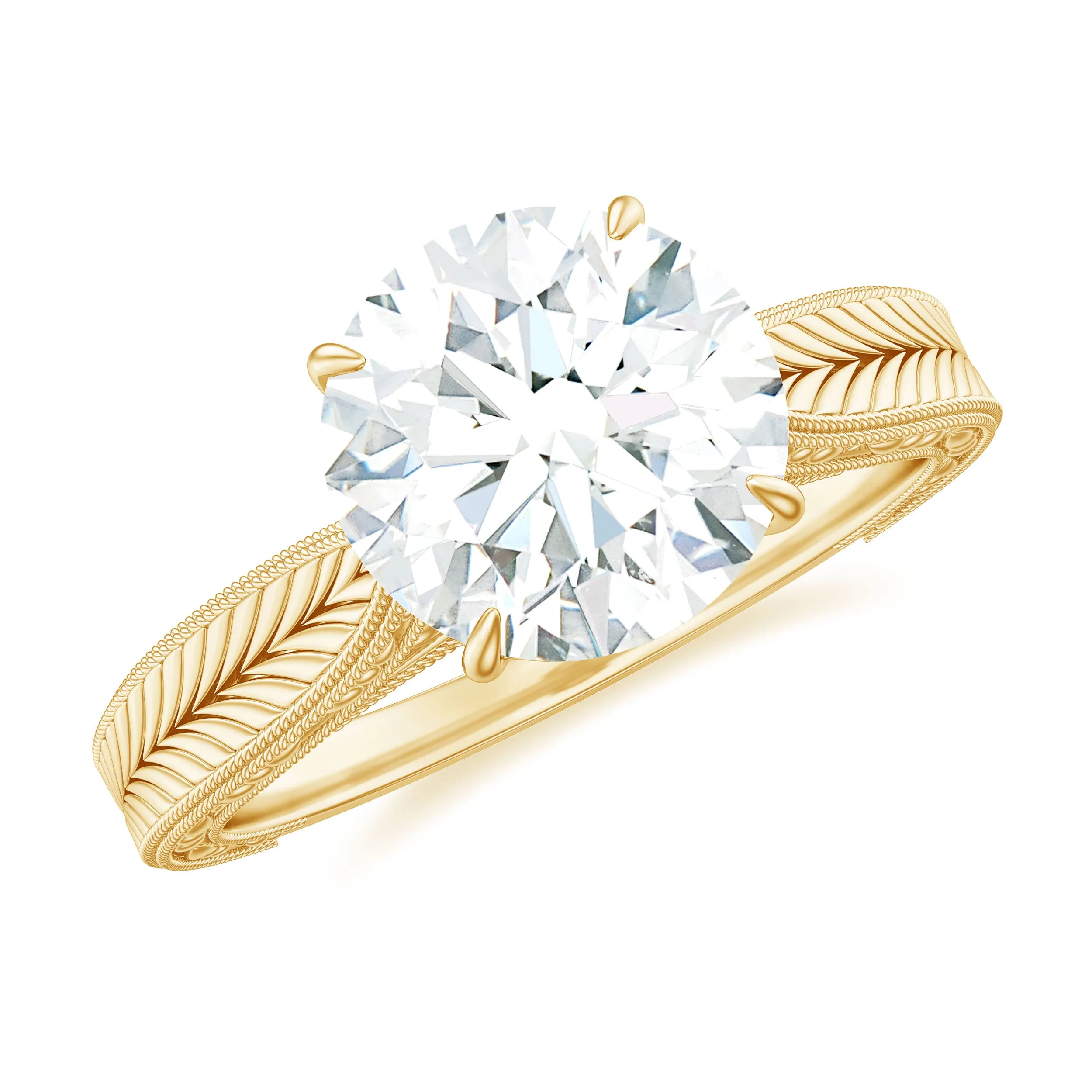 Claw Set Round Shape Moissanite Gold Solitaire Engagement Ring