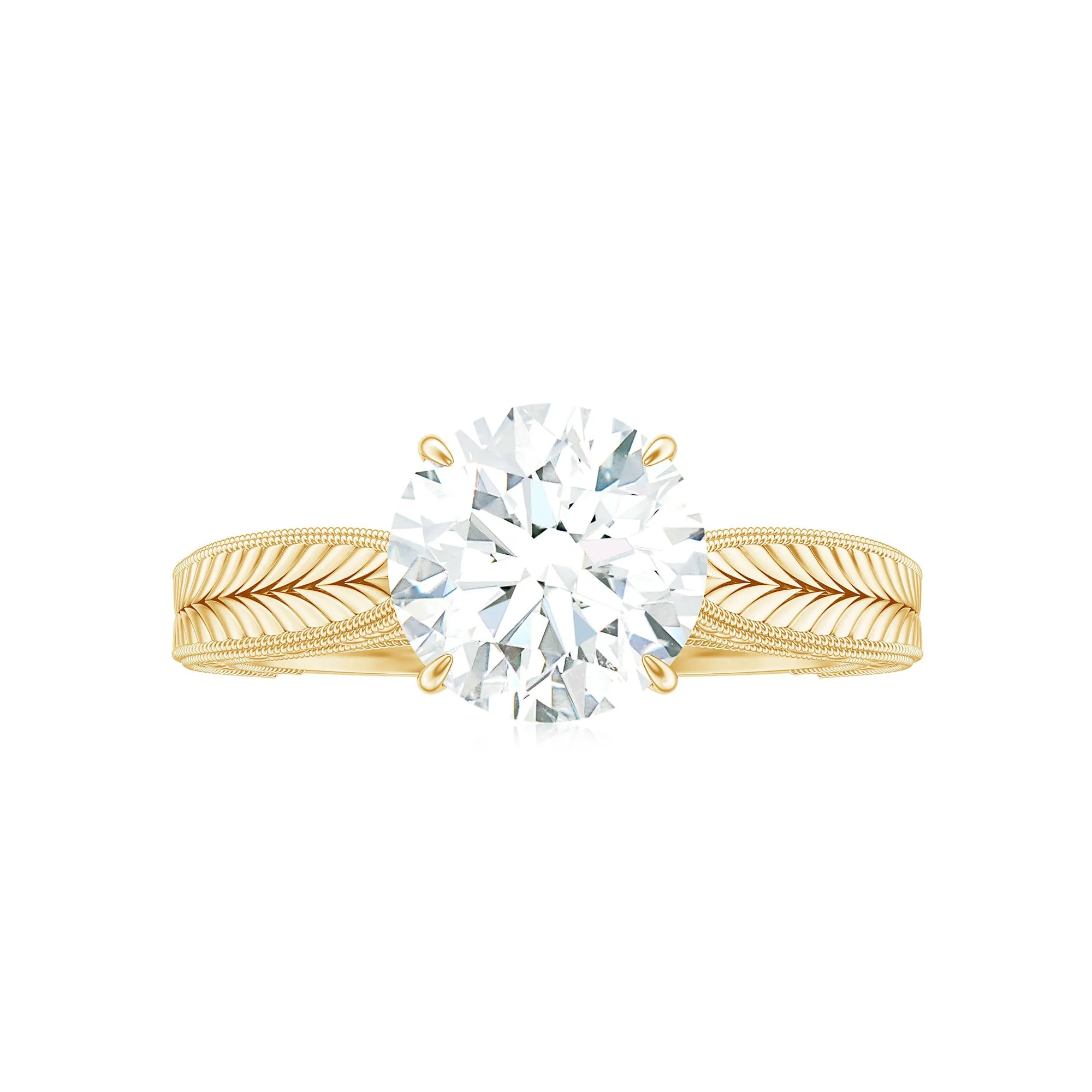 Claw Set Round Shape Moissanite Gold Solitaire Engagement Ring