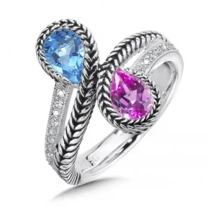 Color SG - Pink Sapphire & Blue Topaz Diamond Ring