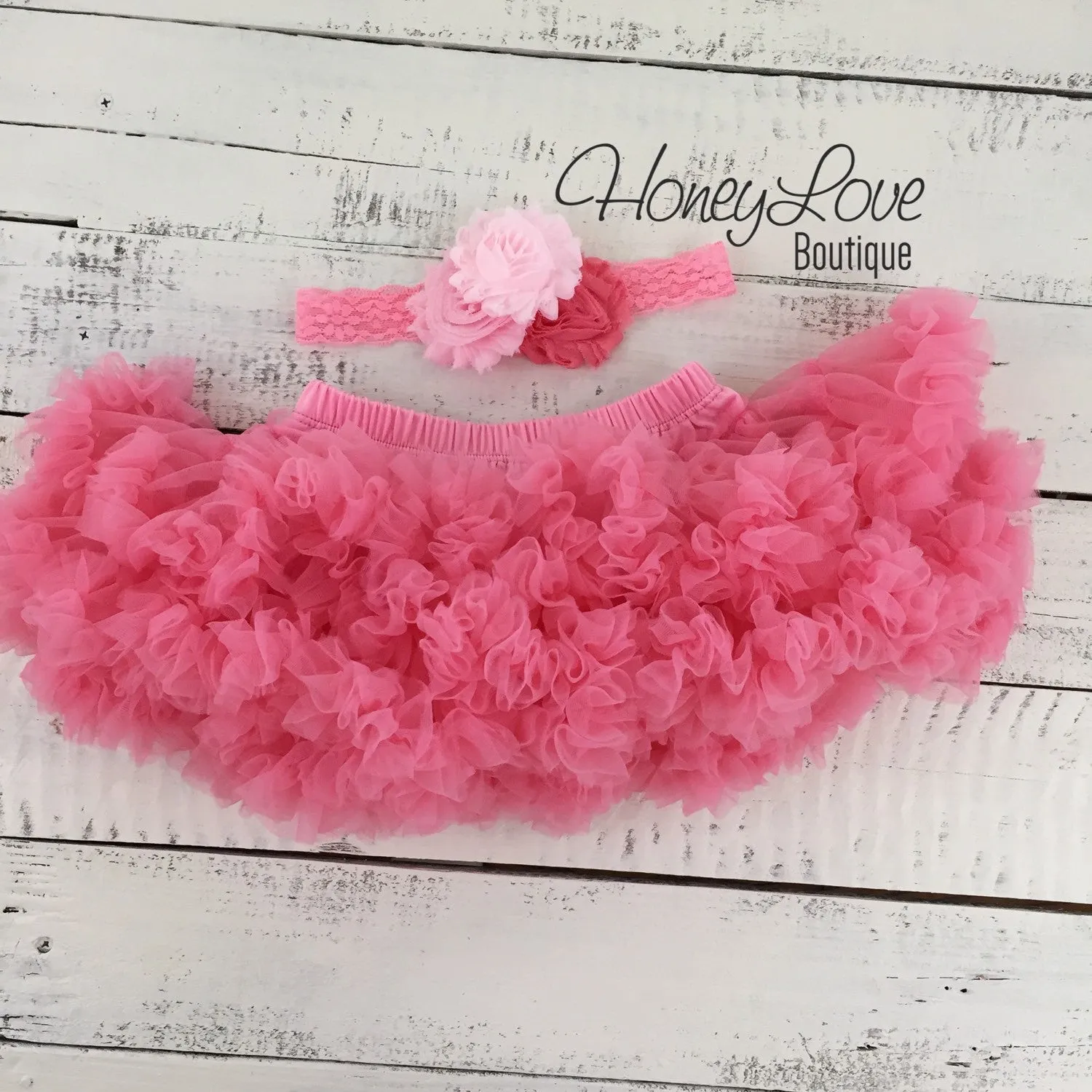 Coral Pink Pettiskirt and lace shabby flower cluster headband