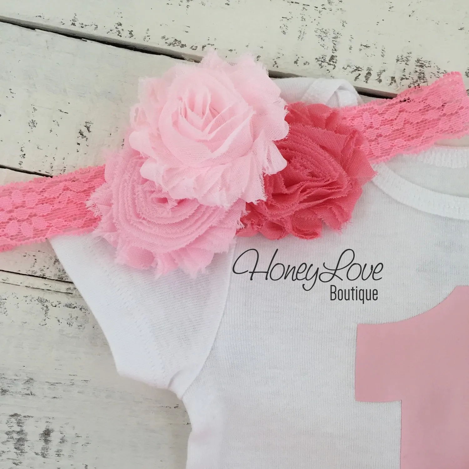 Coral Pink Pettiskirt and lace shabby flower cluster headband