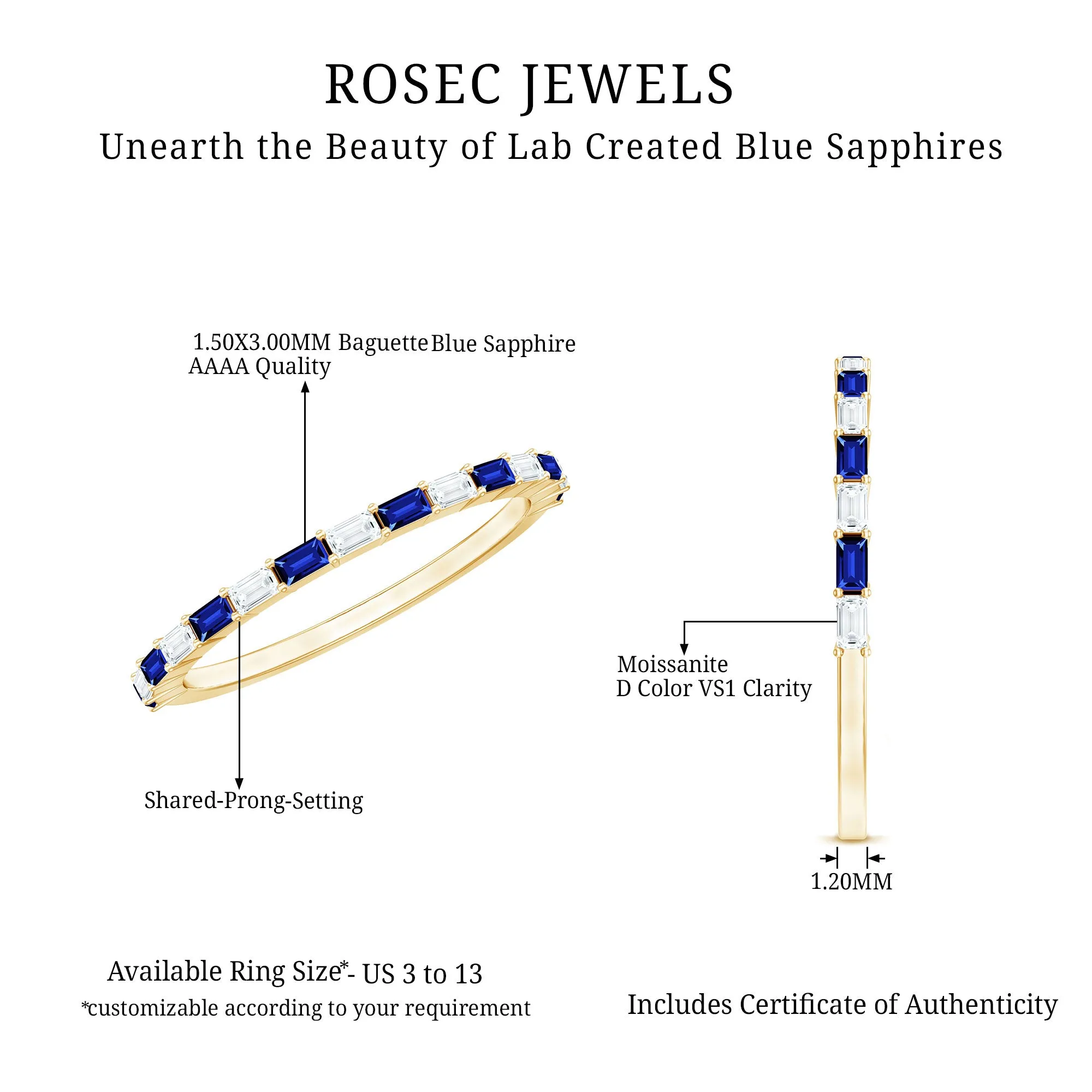 Created Blue Sapphire and Moissanite Stackable Ring