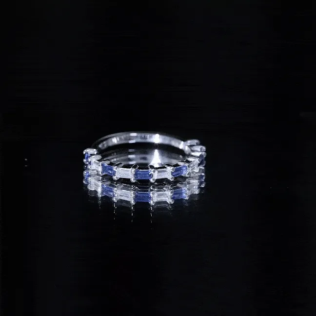 Created Blue Sapphire and Moissanite Stackable Ring