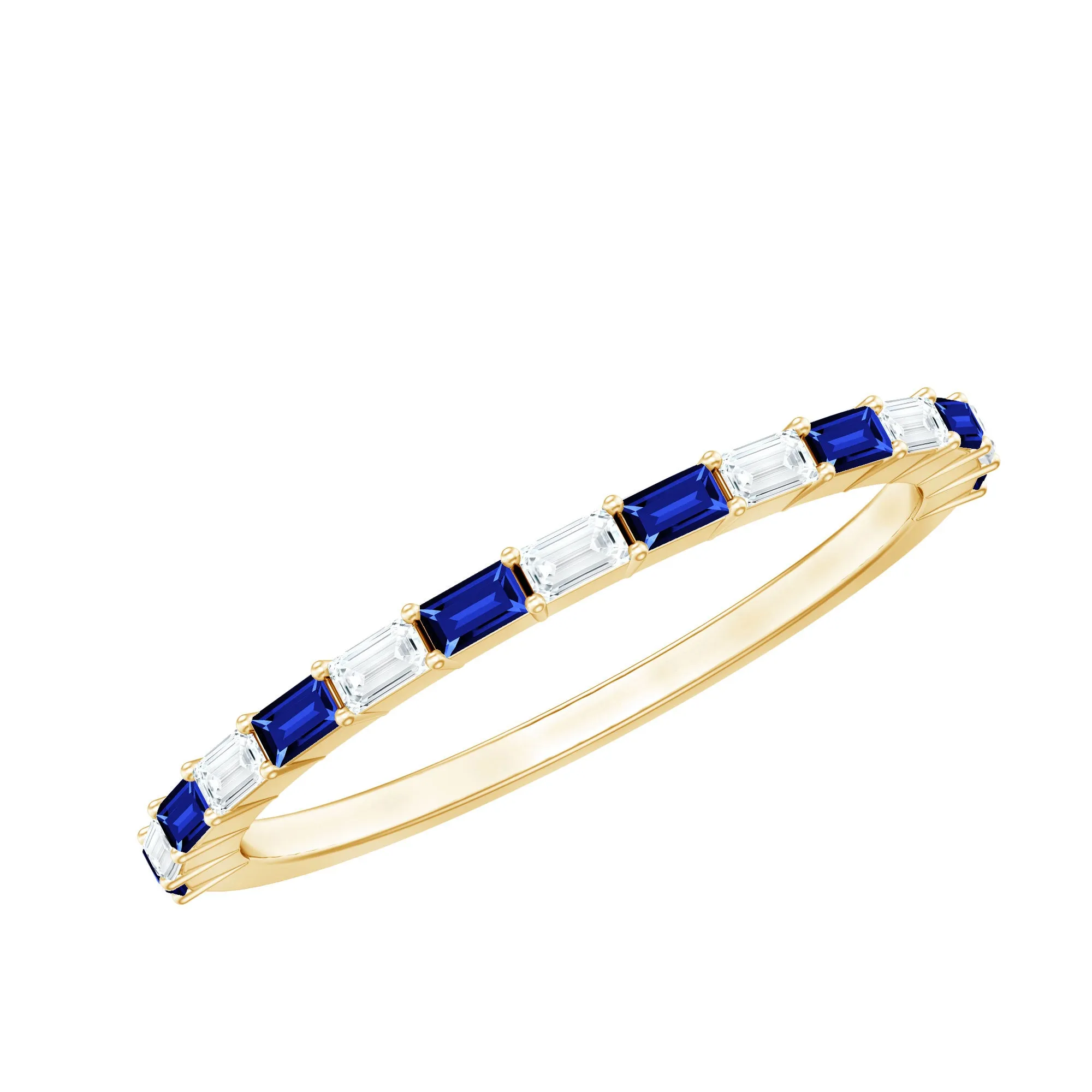 Created Blue Sapphire and Moissanite Stackable Ring