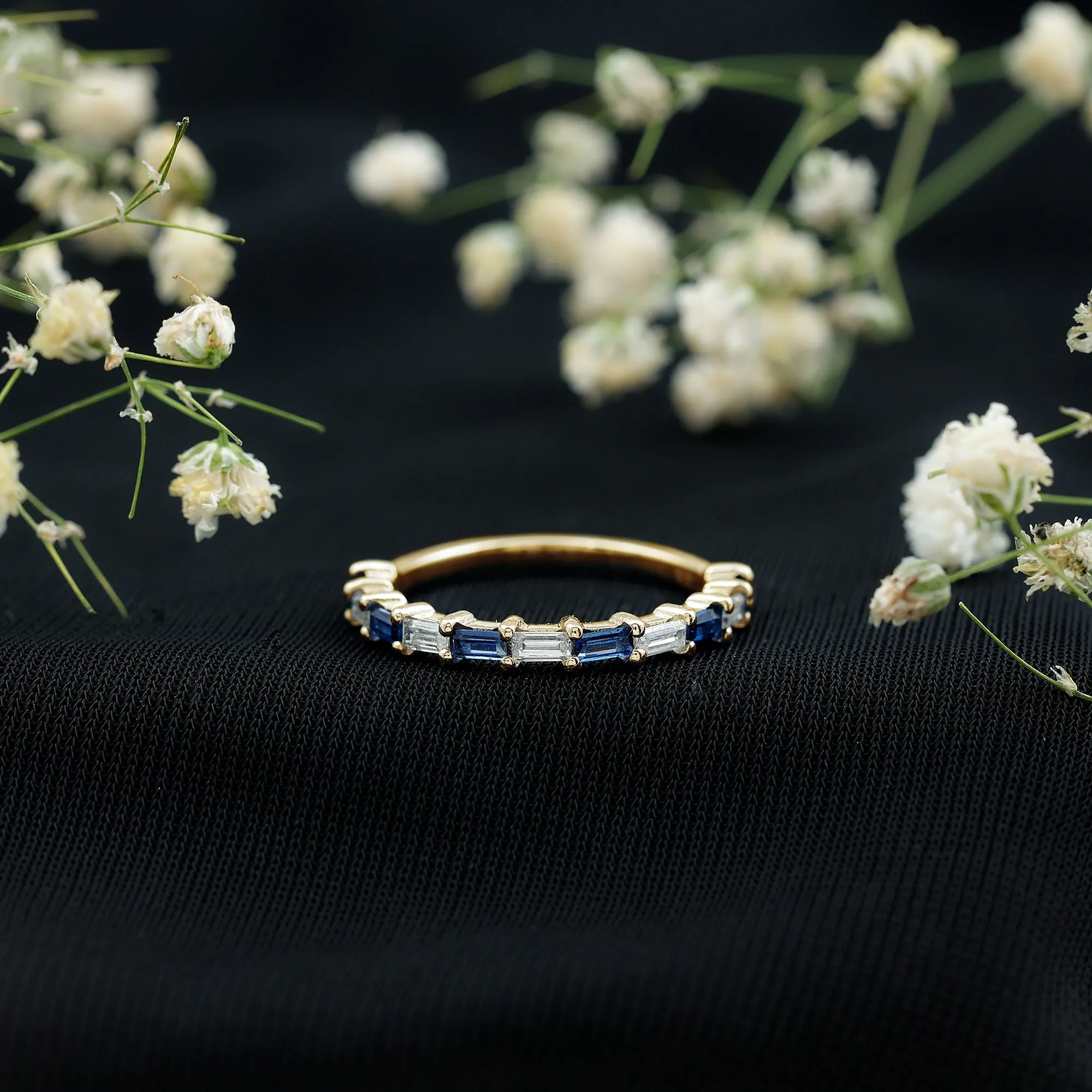 Created Blue Sapphire and Moissanite Stackable Ring