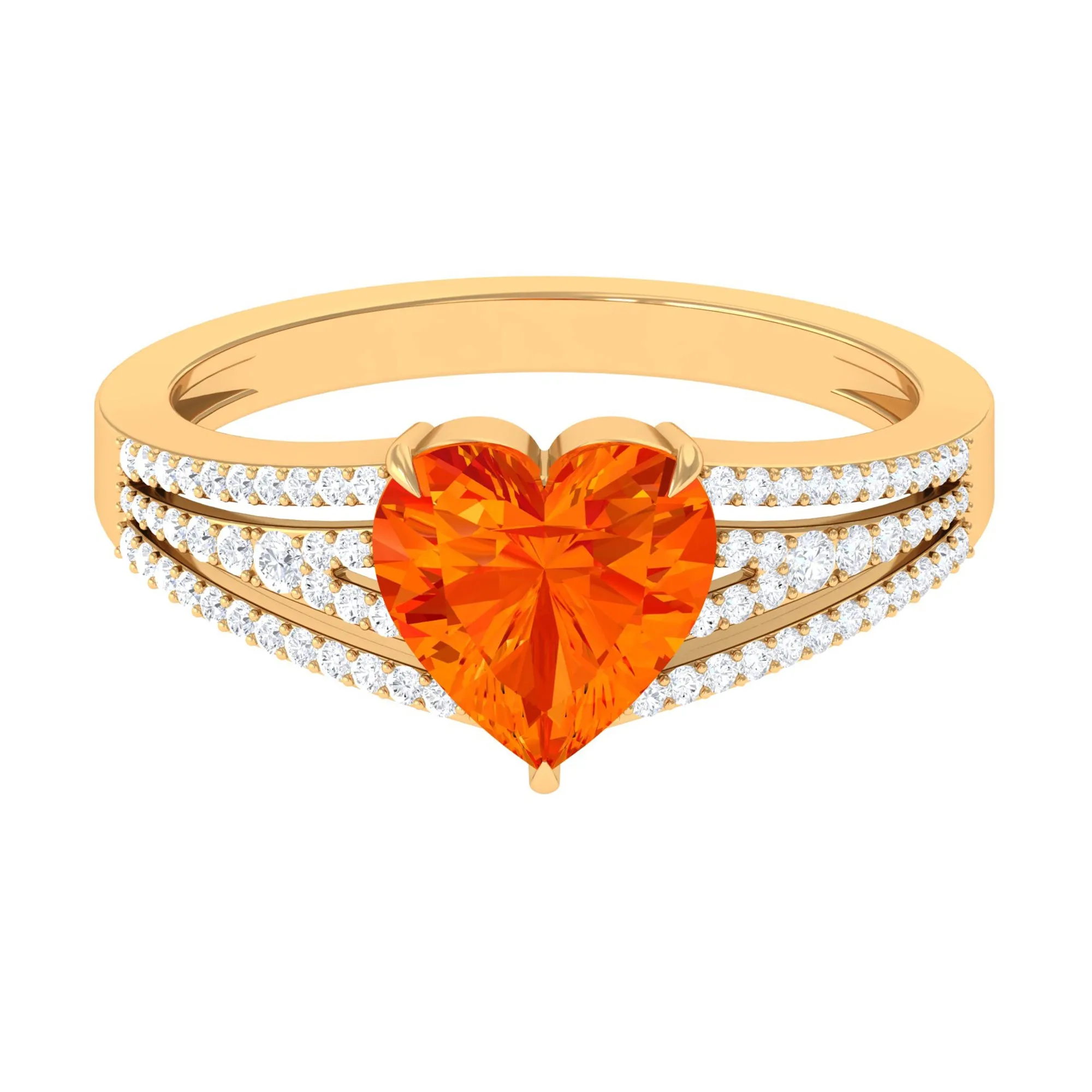 Created Orange Sapphire Heart Engagement Ring with Diamond