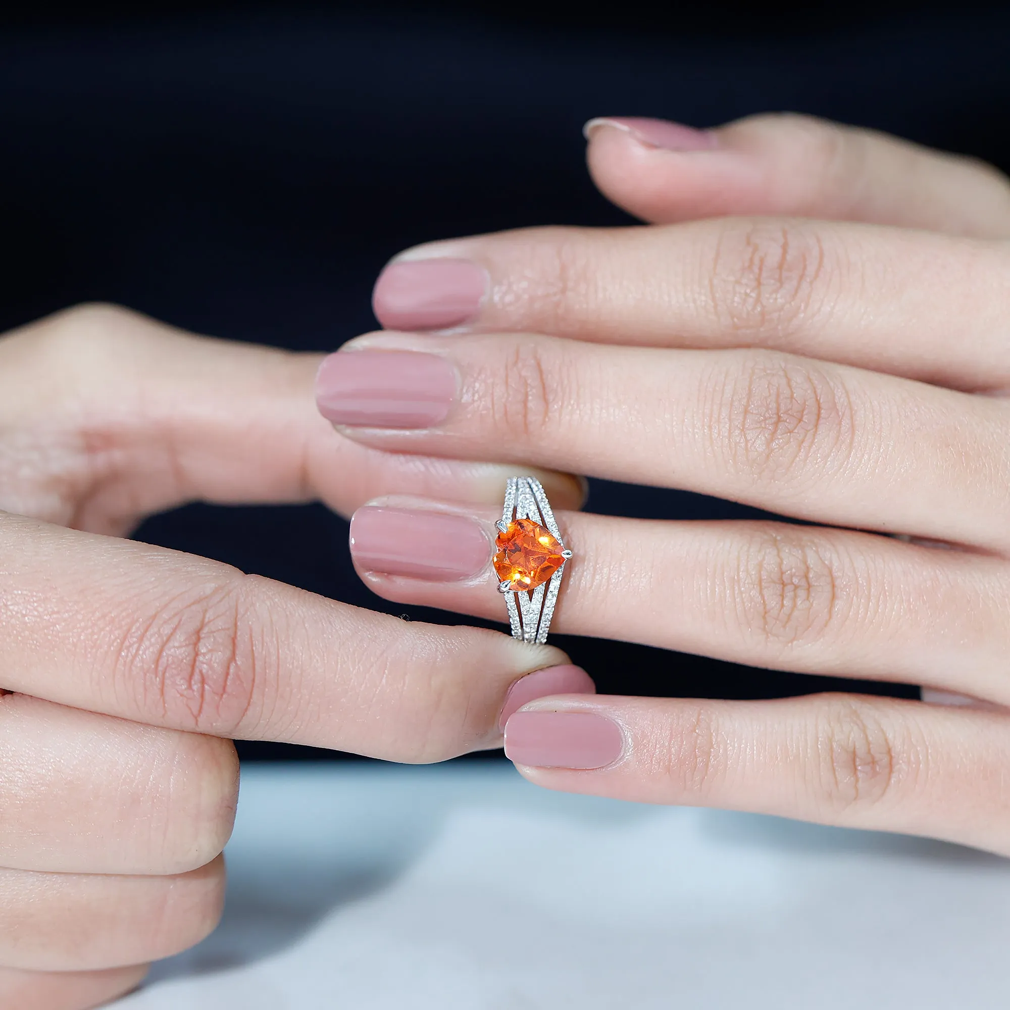 Created Orange Sapphire Heart Engagement Ring with Diamond