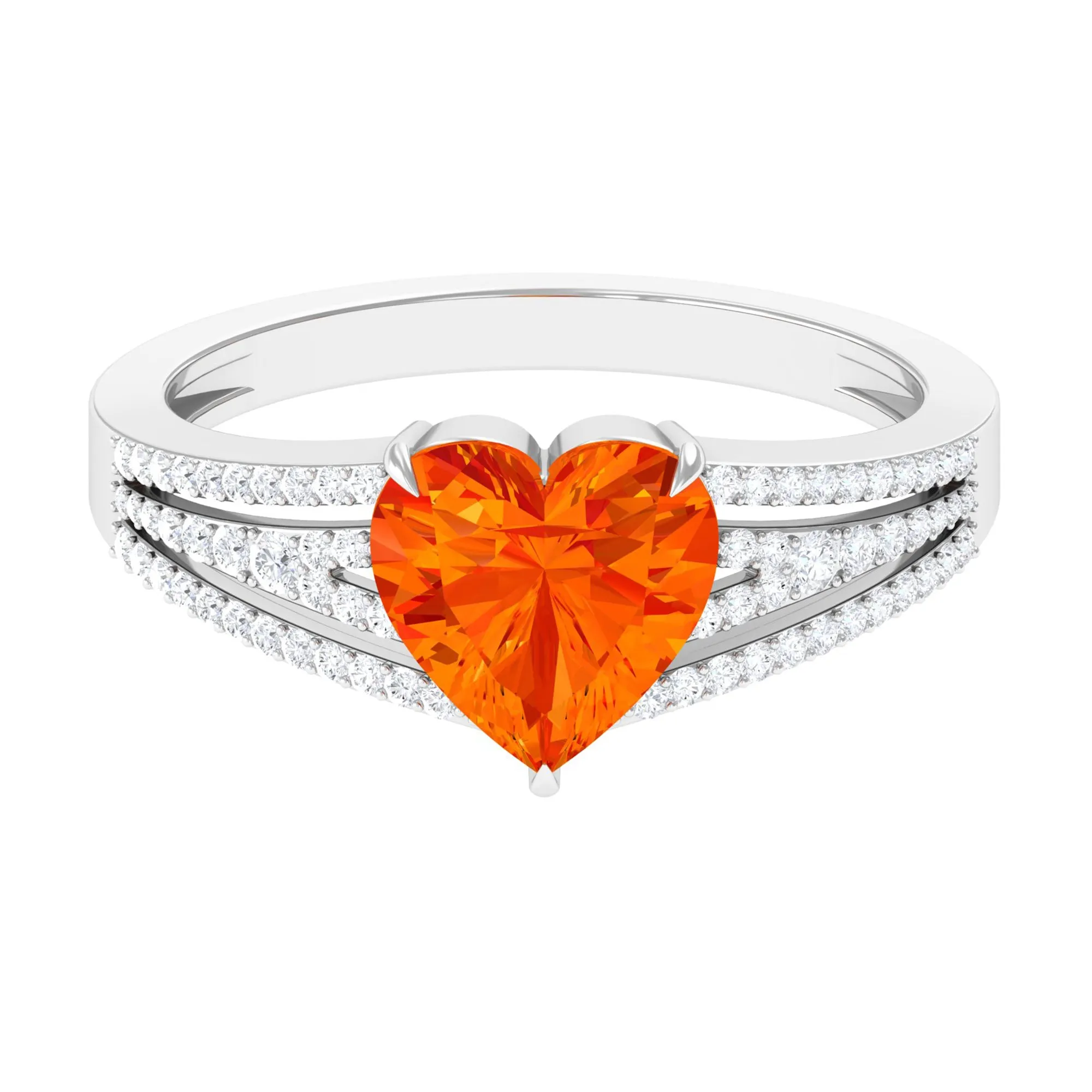 Created Orange Sapphire Heart Engagement Ring with Diamond