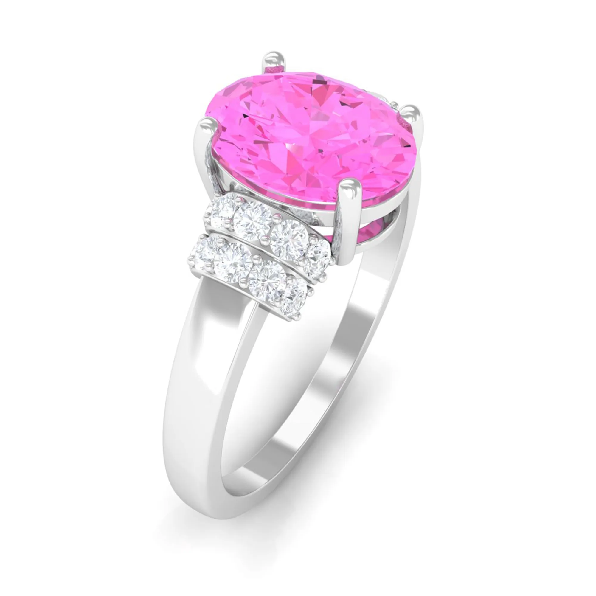 Created Pink Sapphire Oval Engagement Ring with Diamond Accent