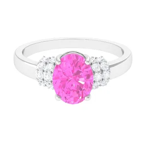 Created Pink Sapphire Oval Engagement Ring with Diamond Accent