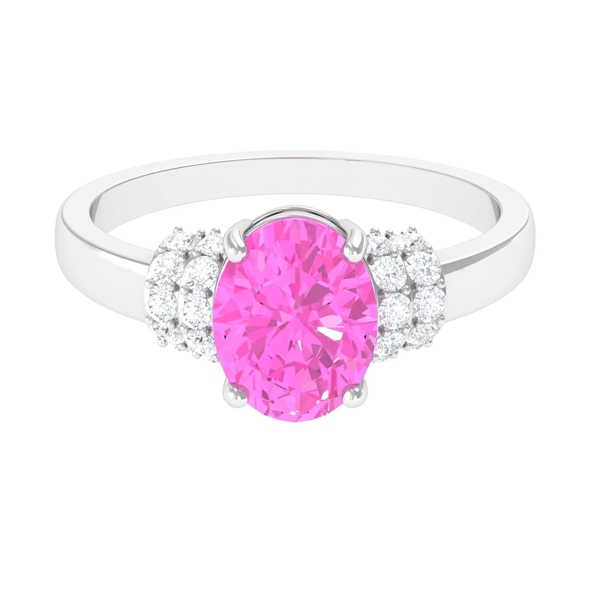 Created Pink Sapphire Oval Engagement Ring with Diamond Accent