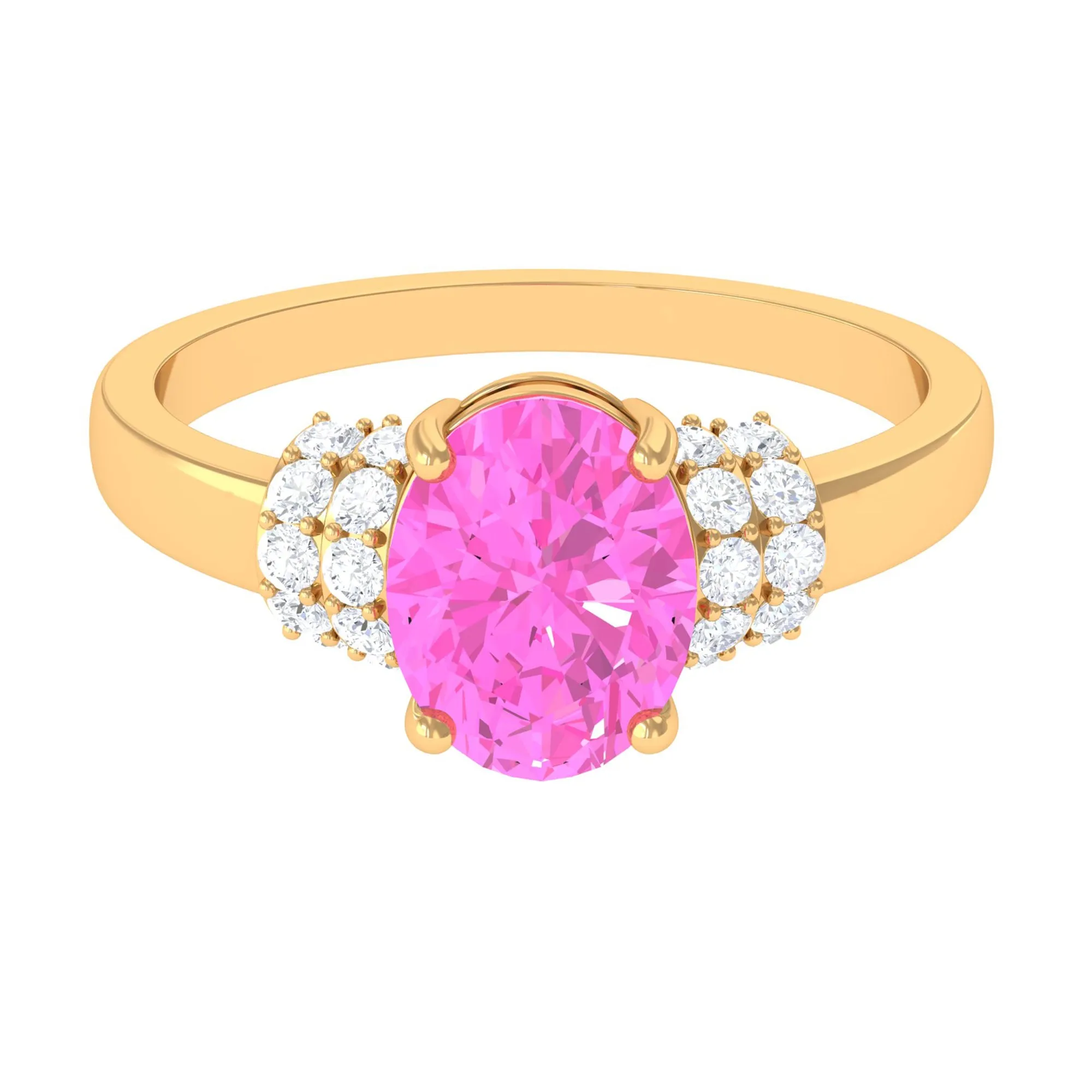 Created Pink Sapphire Oval Engagement Ring with Diamond Accent