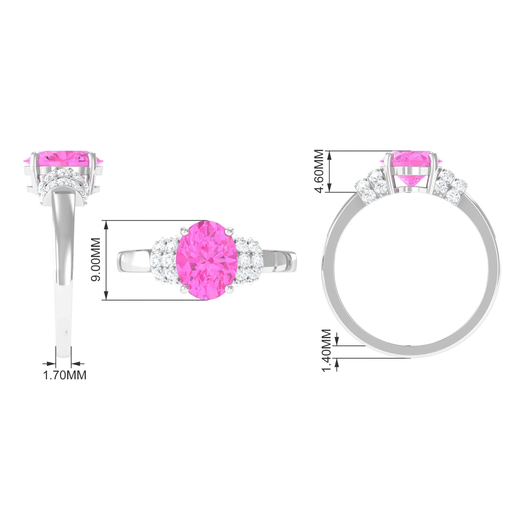 Created Pink Sapphire Oval Engagement Ring with Diamond Accent