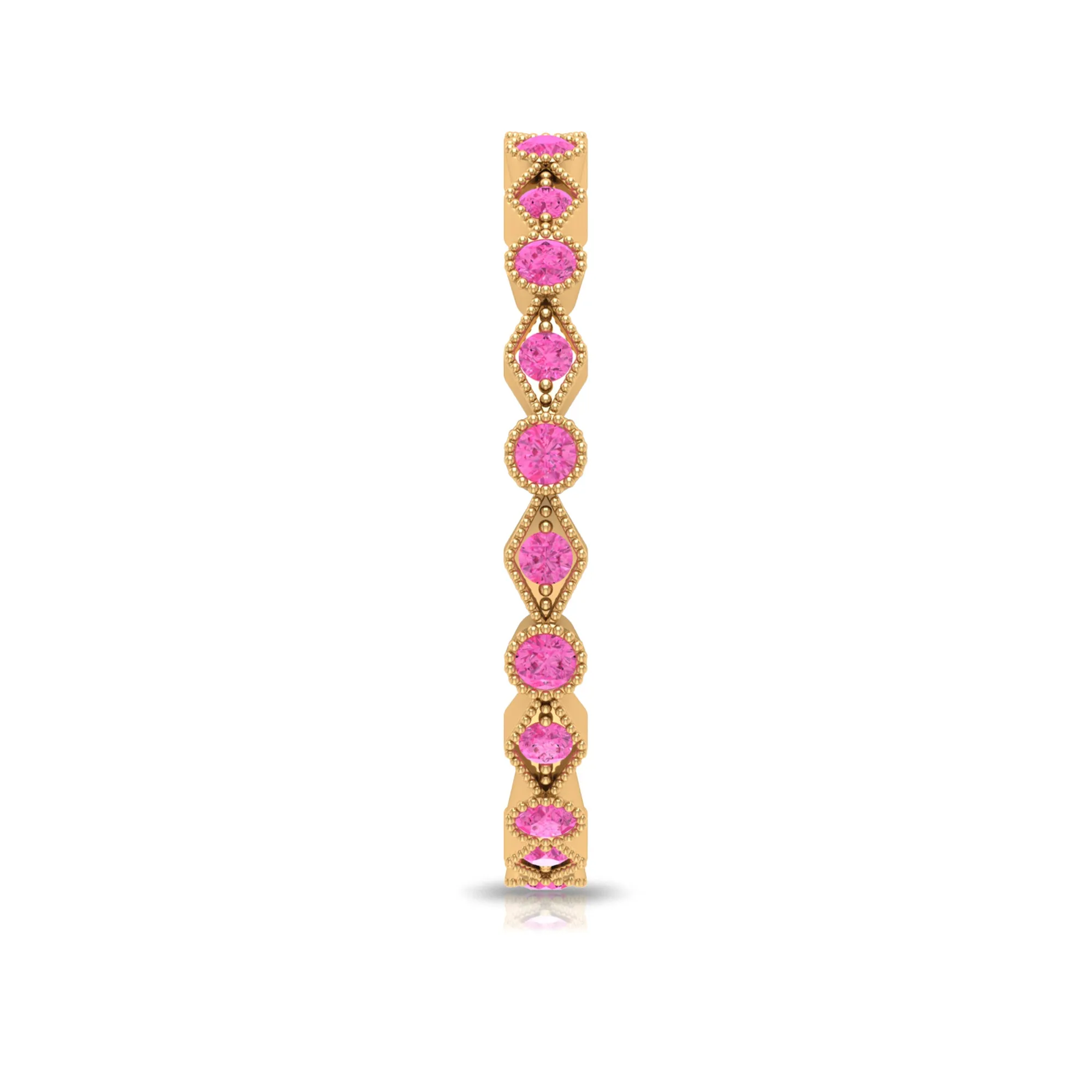 Created Pink Sapphire Stackable Eternity Ring with Beaded Shank