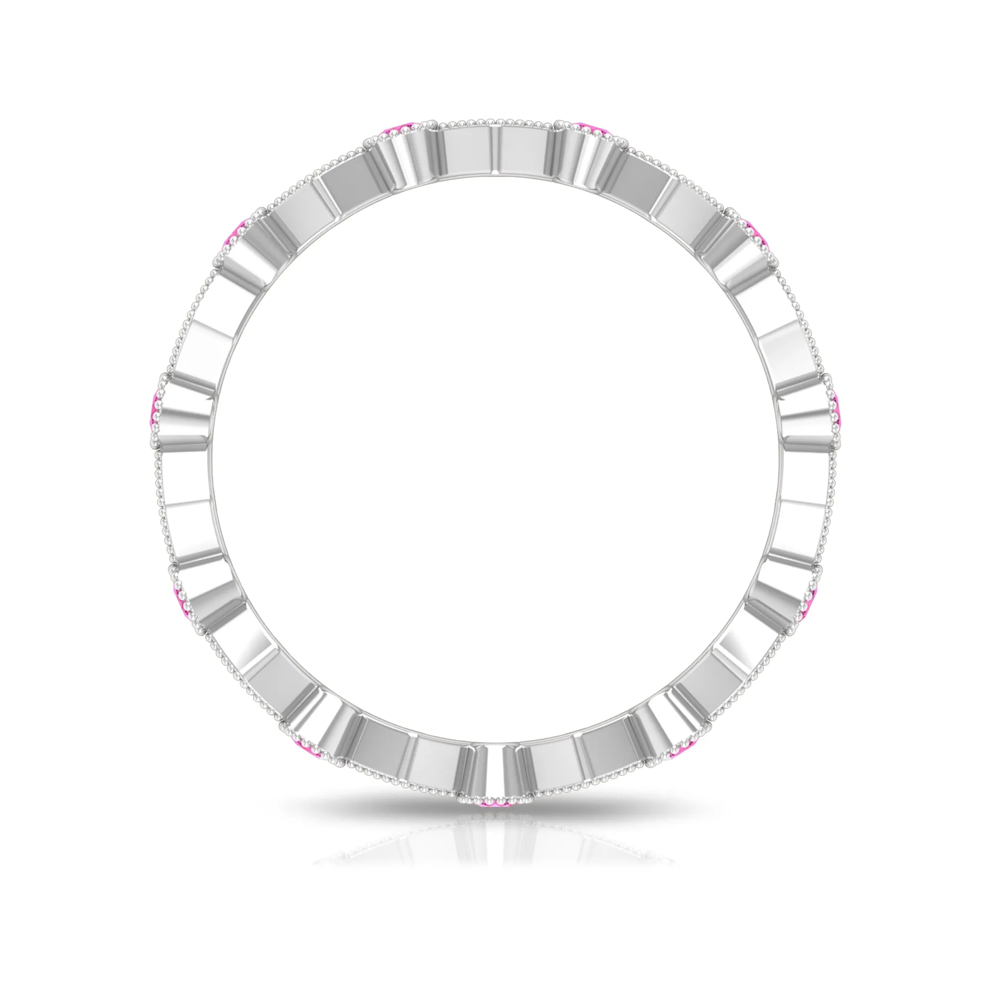 Created Pink Sapphire Stackable Eternity Ring with Beaded Shank