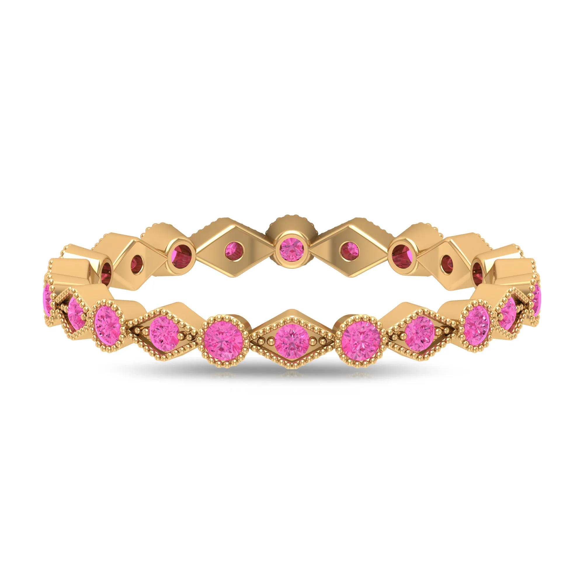 Created Pink Sapphire Stackable Eternity Ring with Beaded Shank