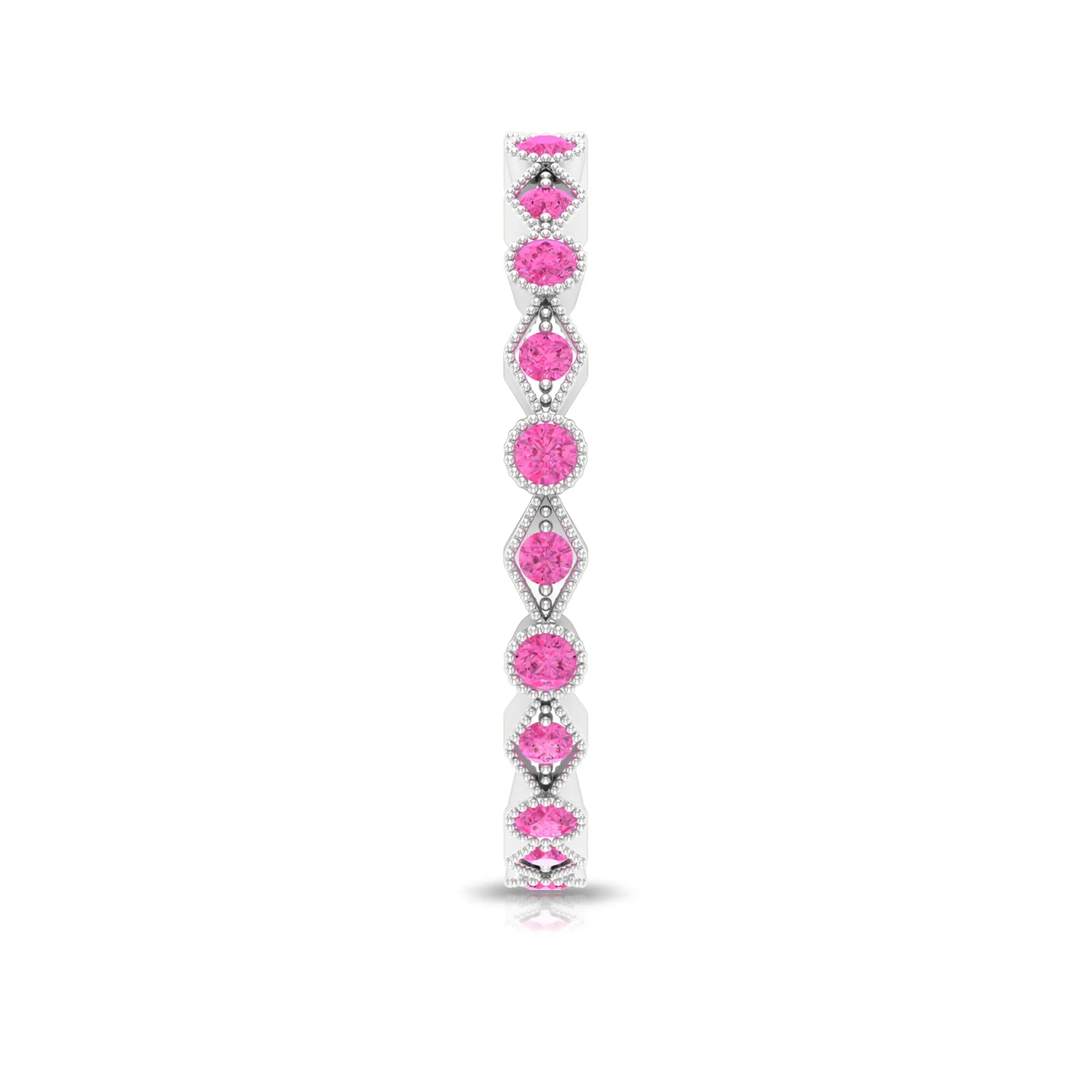 Created Pink Sapphire Stackable Eternity Ring with Beaded Shank