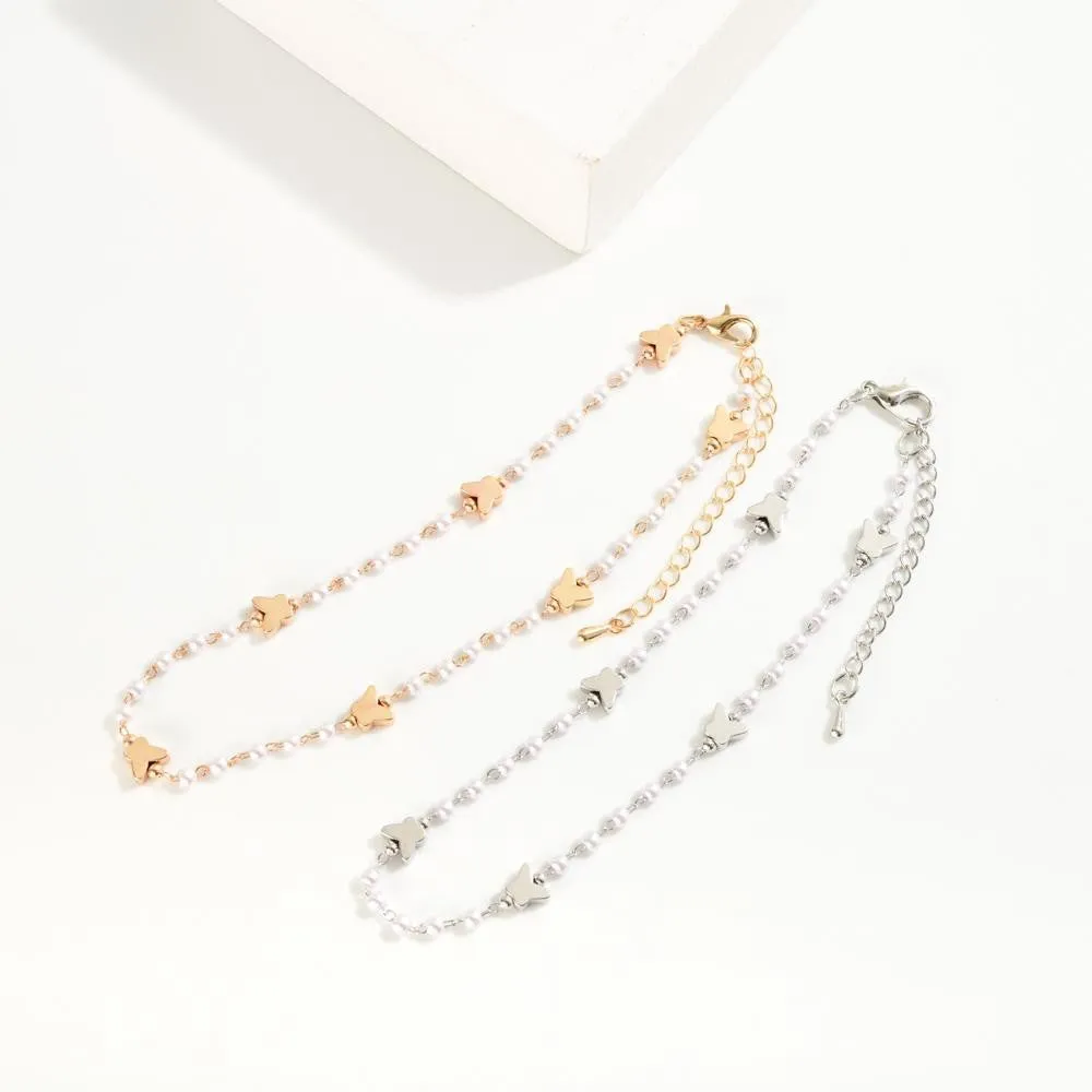 Crystal Avenue Chain Link Pearl Anklet