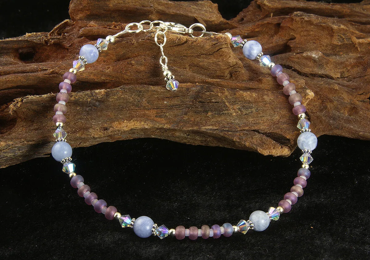 Crystal Blue Lace Agate Gemstone Anklet