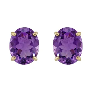 Damen 375 Gold 9ct Gelbgold Amethyst Oval Classic Claw Ohrringe Lila 10x8mm