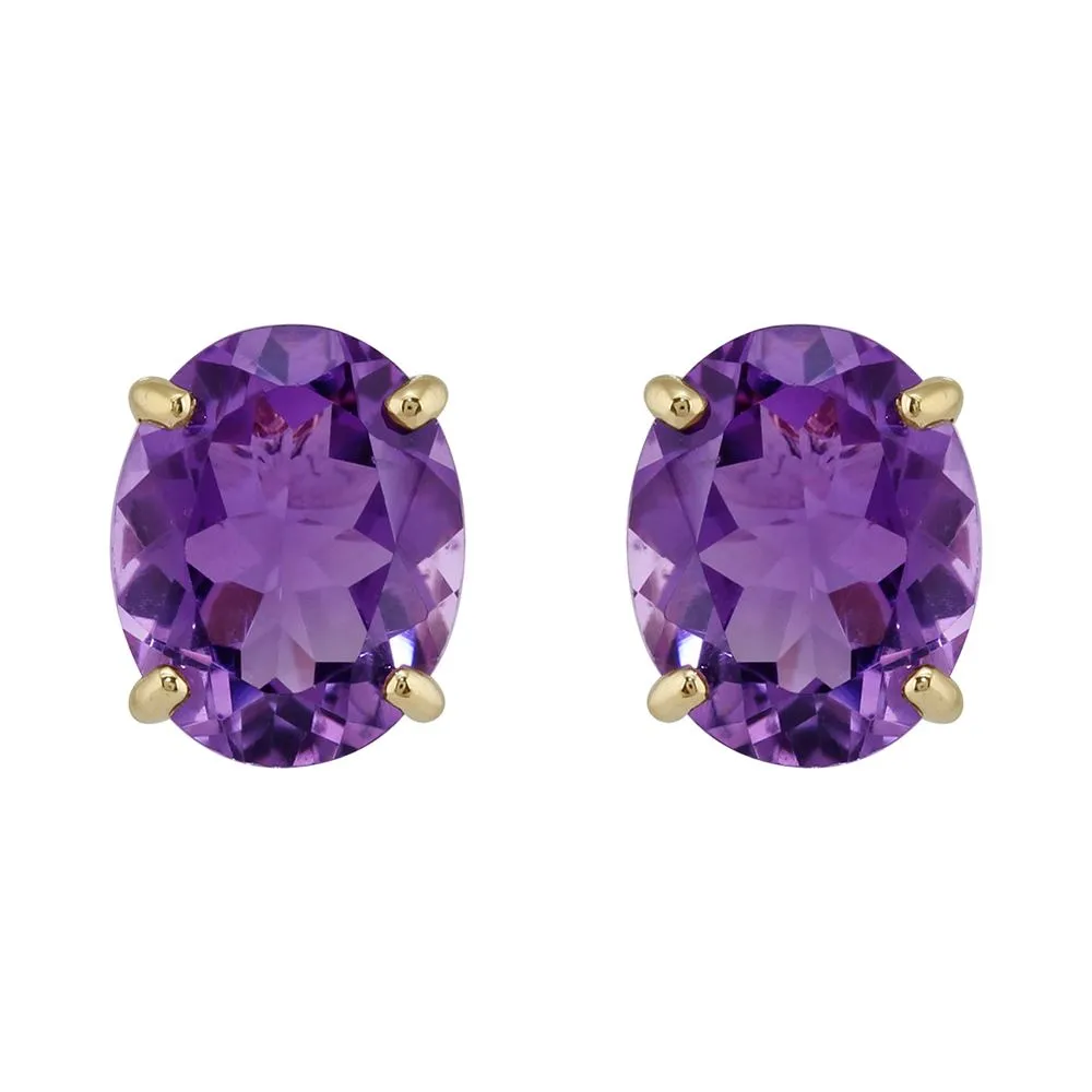 Damen 375 Gold 9ct Gelbgold Amethyst Oval Classic Claw Ohrringe Lila 10x8mm