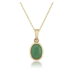 Damen 375 Gold 9ct Gelbgold Oval Jade Classic Blende Anhänger Set Grün 45cm 8x6mm