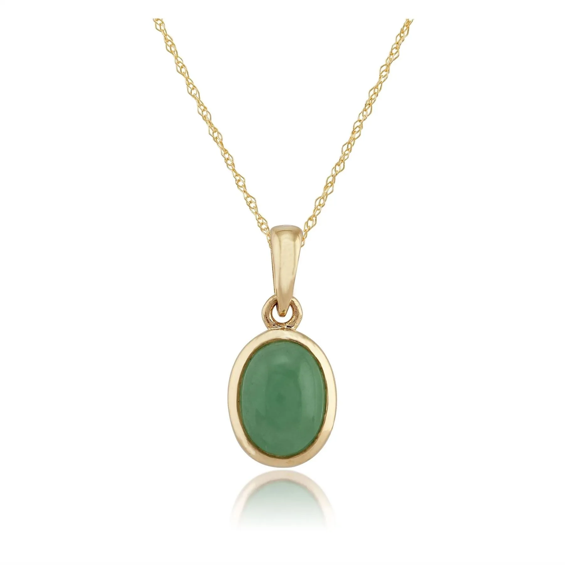 Damen 375 Gold 9ct Gelbgold Oval Jade Classic Blende Anhänger Set Grün 45cm 8x6mm