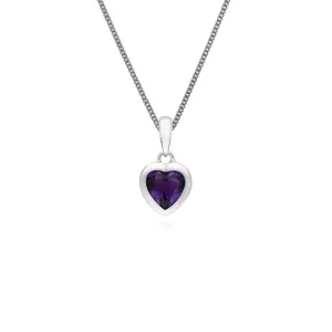 Damen Sterlingsilber Einzel Stein Amethyst Herz Anhänger auf 45cm Kette