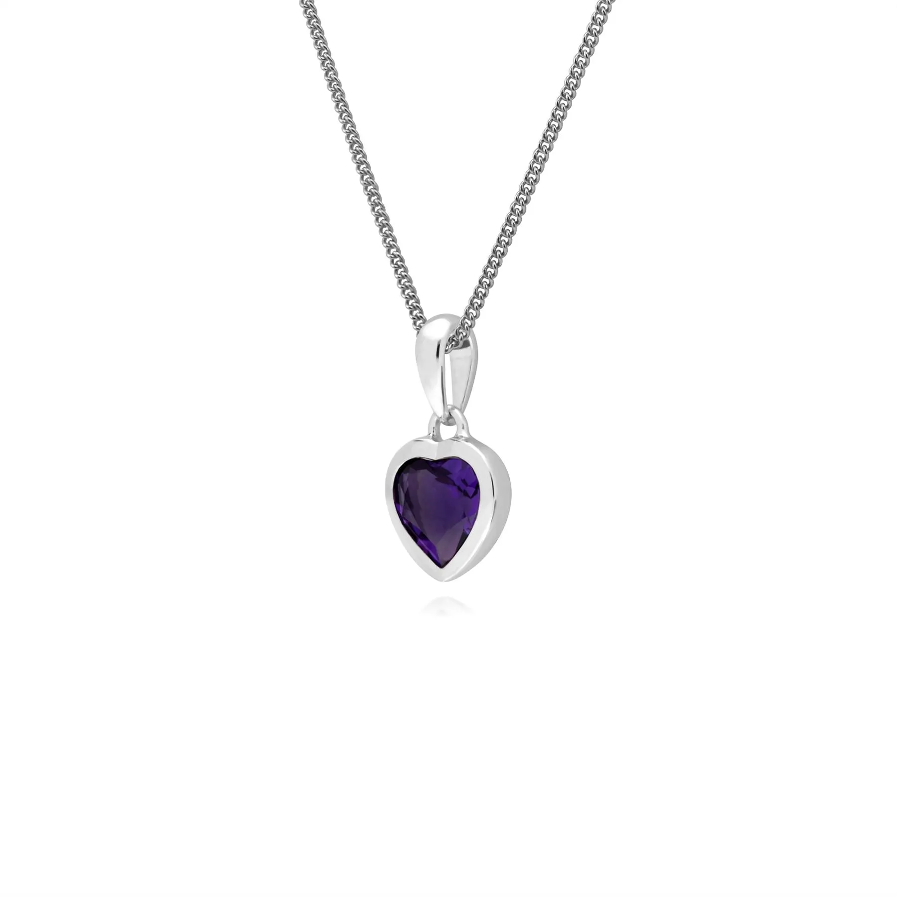 Damen Sterlingsilber Einzel Stein Amethyst Herz Anhänger auf 45cm Kette