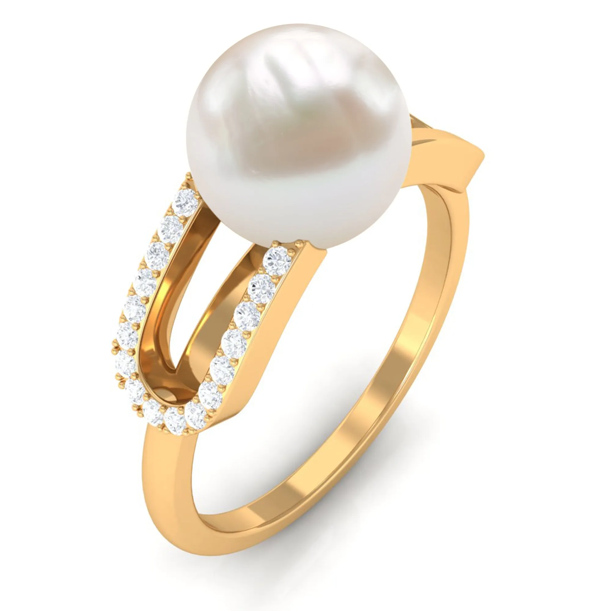 Designer Freshwater Pearl and Diamond Ring in Split Shank