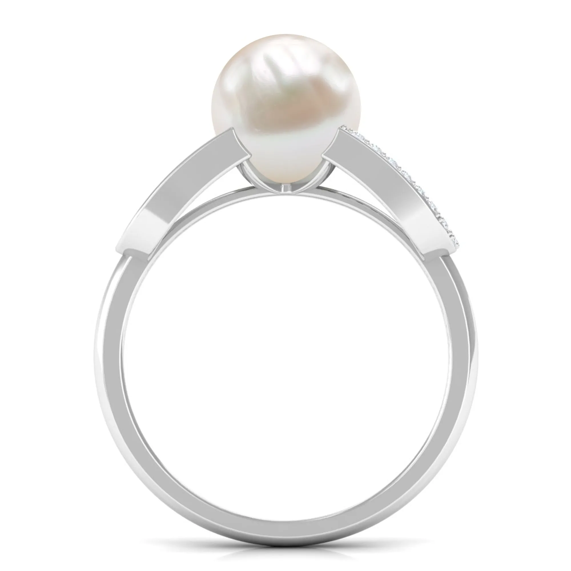 Designer Freshwater Pearl and Diamond Ring in Split Shank