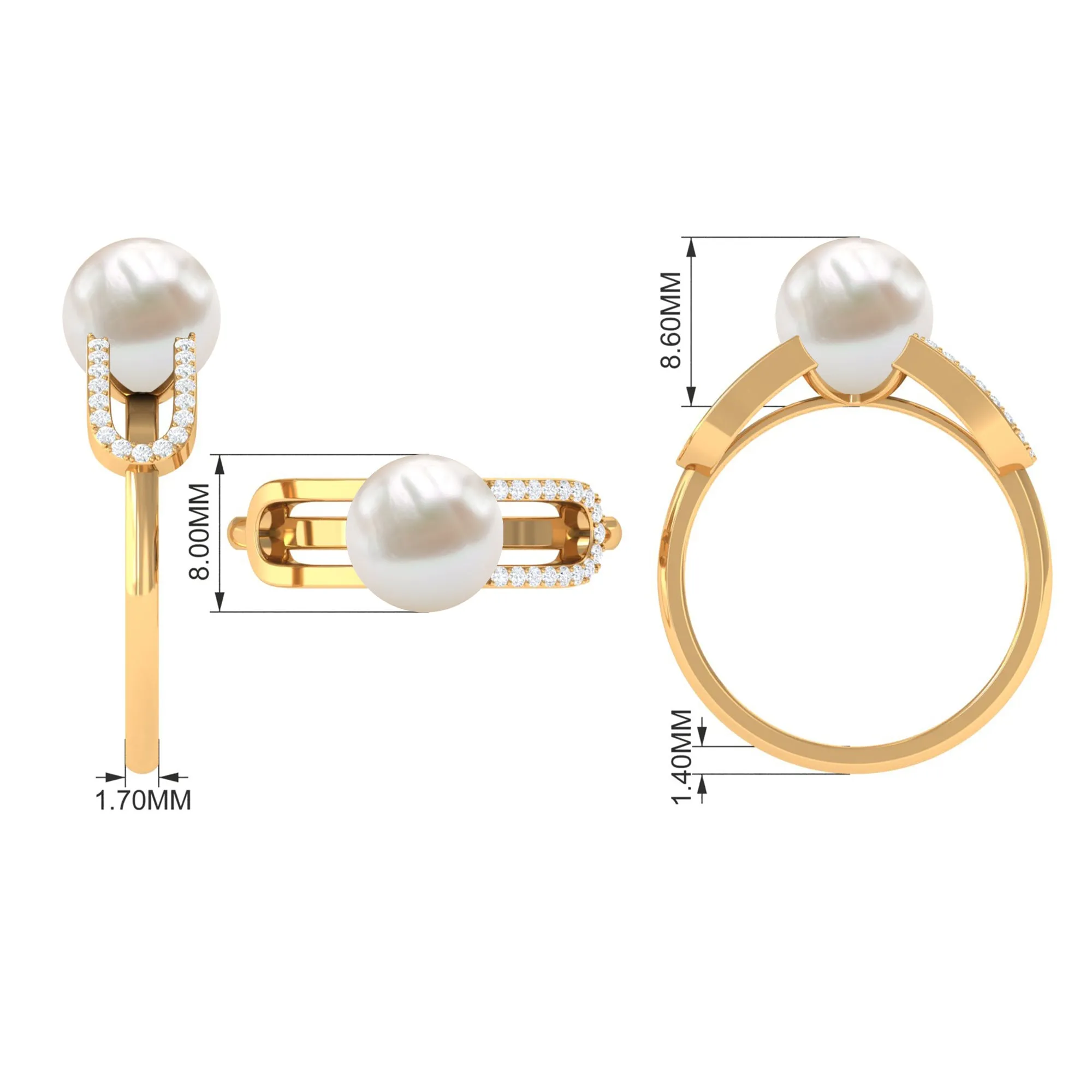 Designer Freshwater Pearl and Diamond Ring in Split Shank