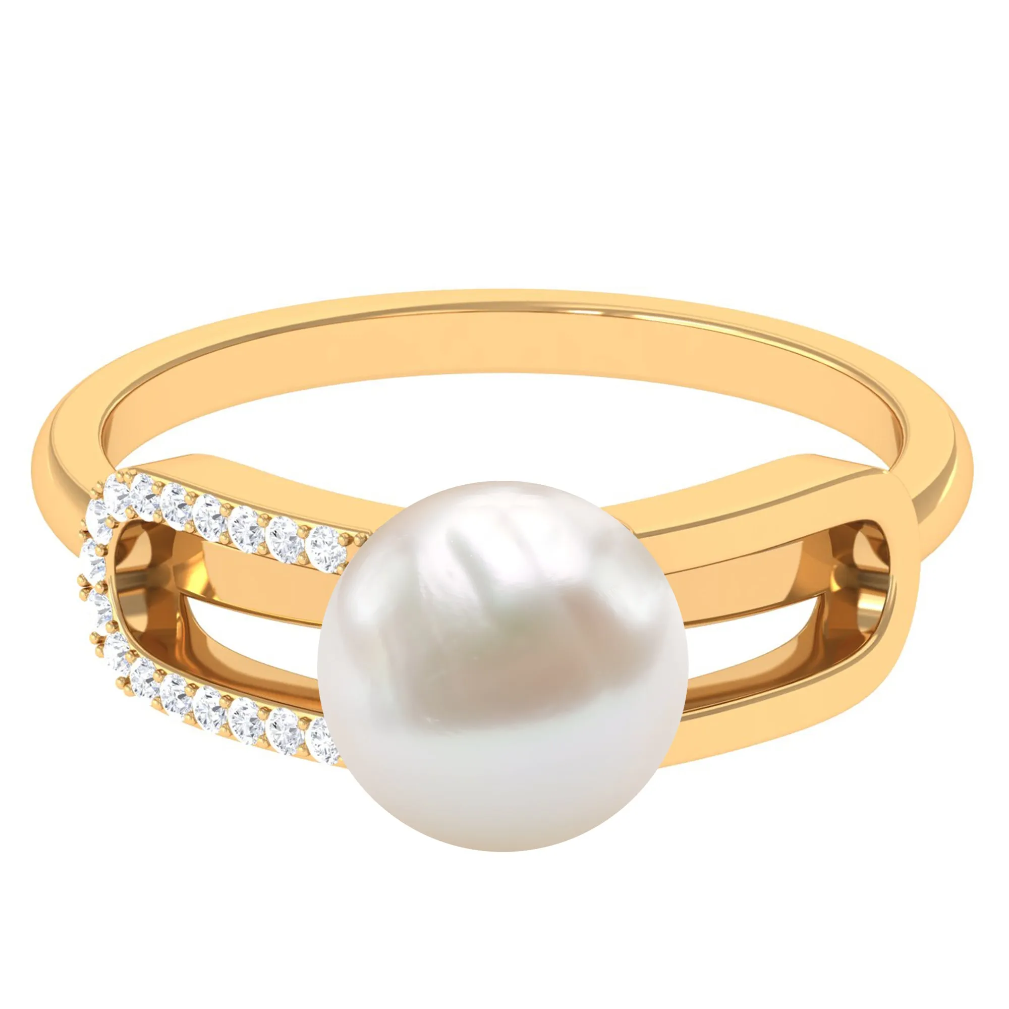 Designer Freshwater Pearl and Diamond Ring in Split Shank