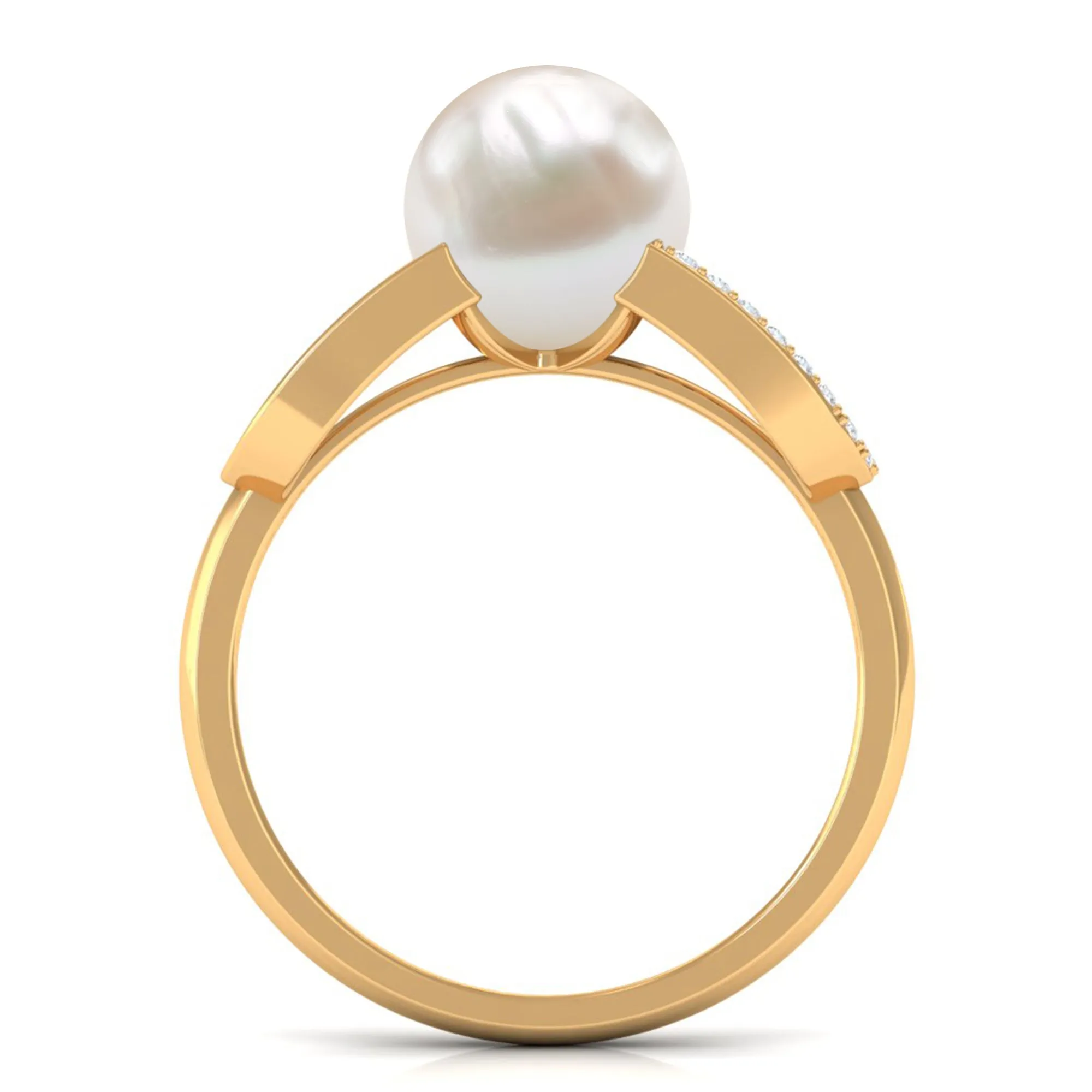 Designer Freshwater Pearl and Diamond Ring in Split Shank