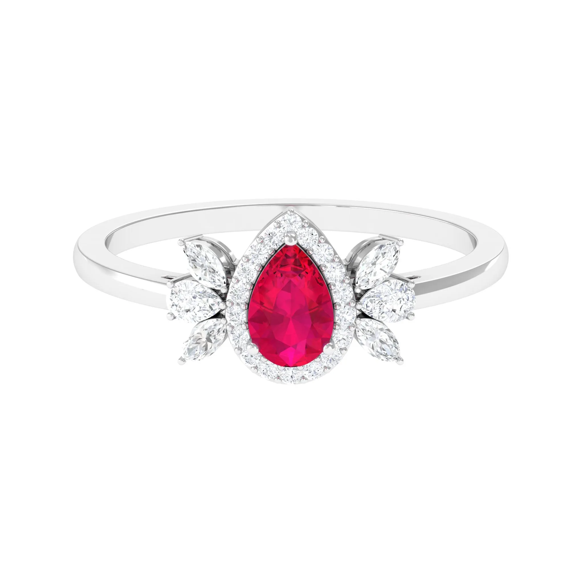 Designer Ruby and Diamond Halo Teardrop Engagement Ring