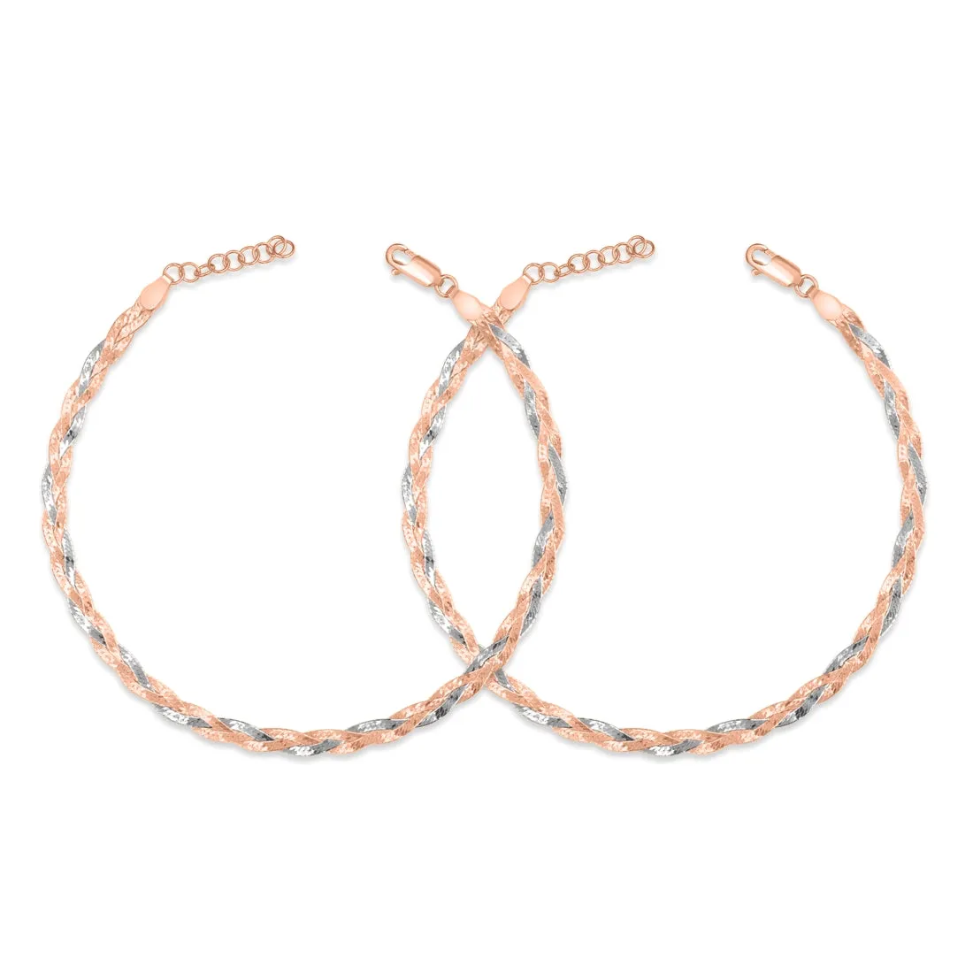 Dual-Tone Braided 925 Sterling Silver Anklet