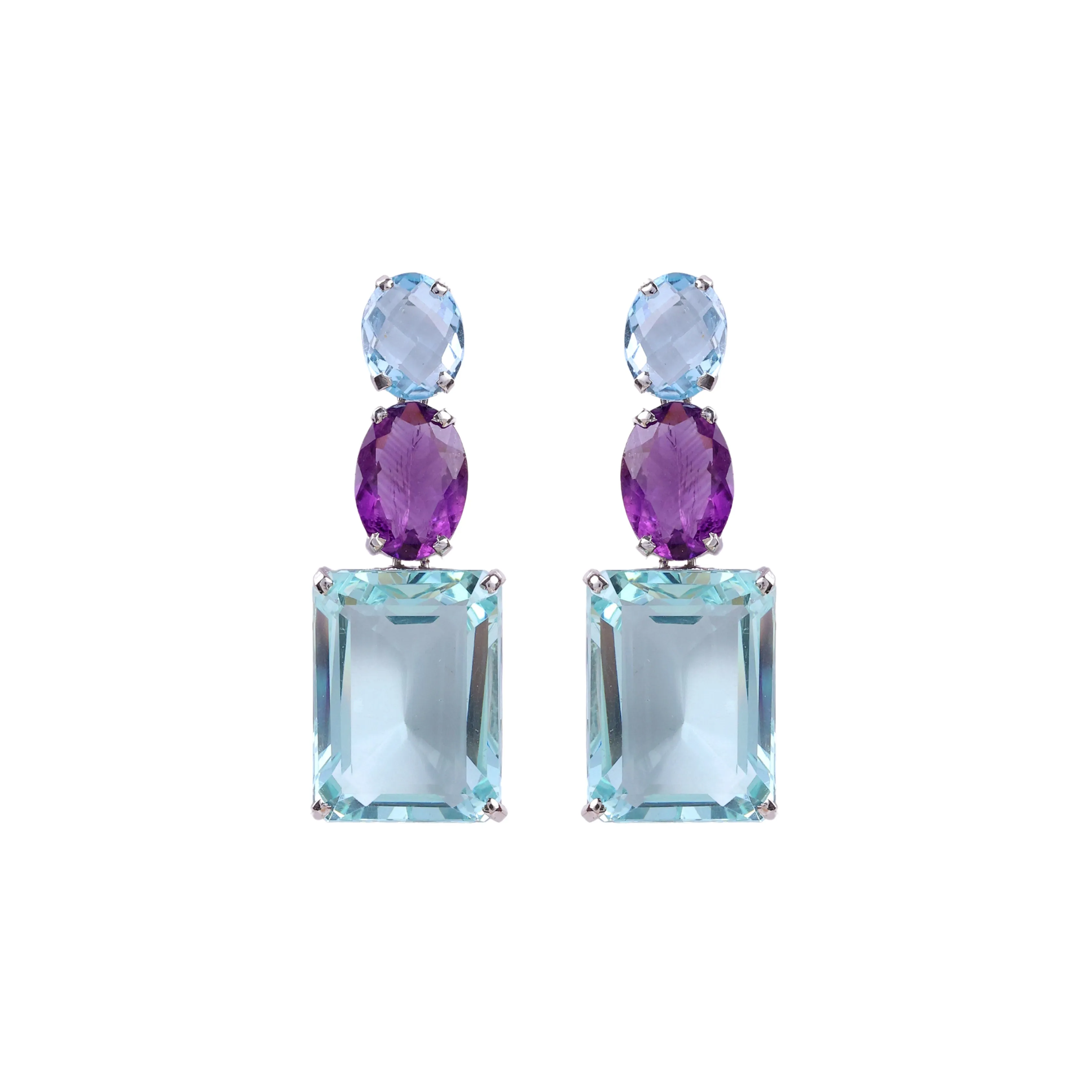 Earrings - Blue Topaz, Amethyst and Aquamarine Quartz