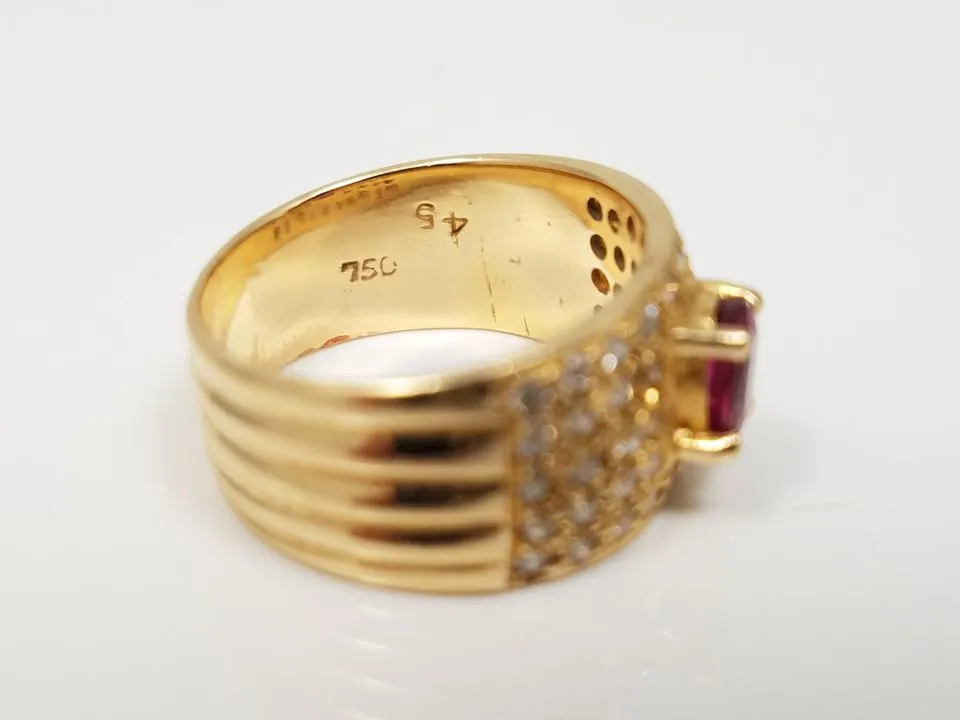 Elegant 18k Yellow Gold Natural Ruby Diamond Custom Ring