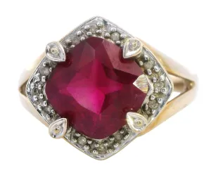 Elegant 9ct Yellow Gold Ruby and Diamond Ring